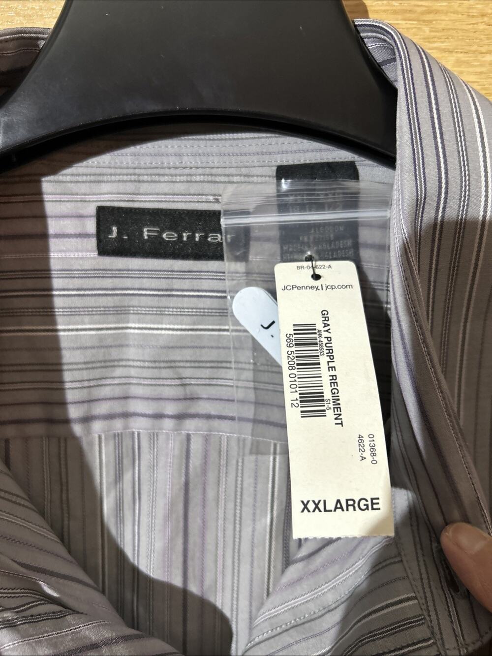 NEW J Ferrar Dress Shirt Mens XXL (18-18 1/2) Grey w/Purple & Silver PinStripe